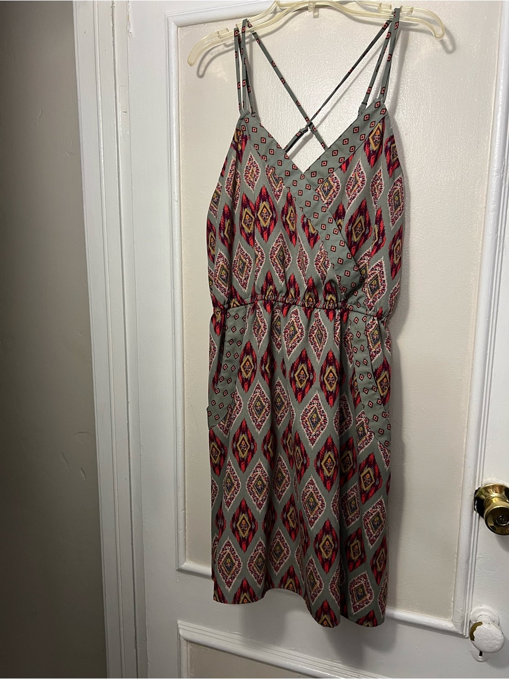 Xhilaration Green Aztec Print Mini Dress with Strappy Back